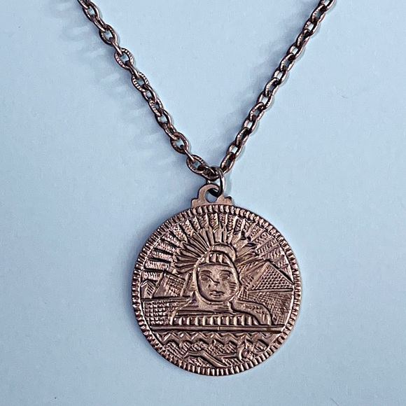 VINTAGE Mayan Aztec Egypt Fusion King Horned necklace - Picture 1 of 11